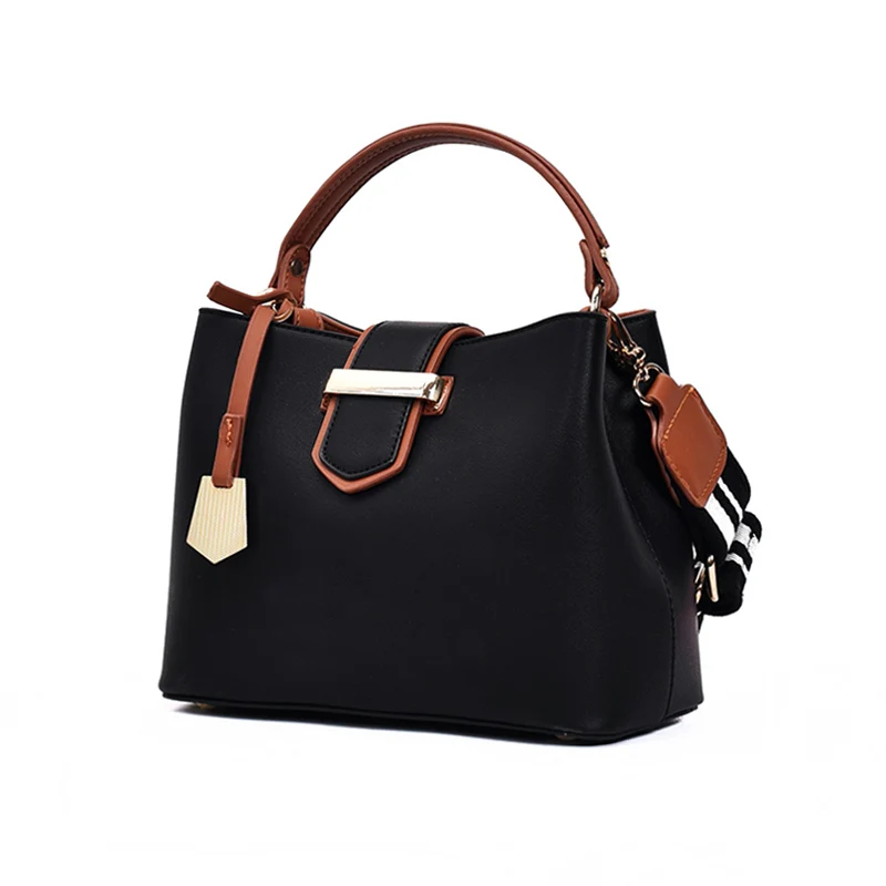 

Mnee Vintage Panelled Shoulder Bags Simple Fashion Bucket Women Handbags Mid-sized PU Leather Casual Crossbody Bag