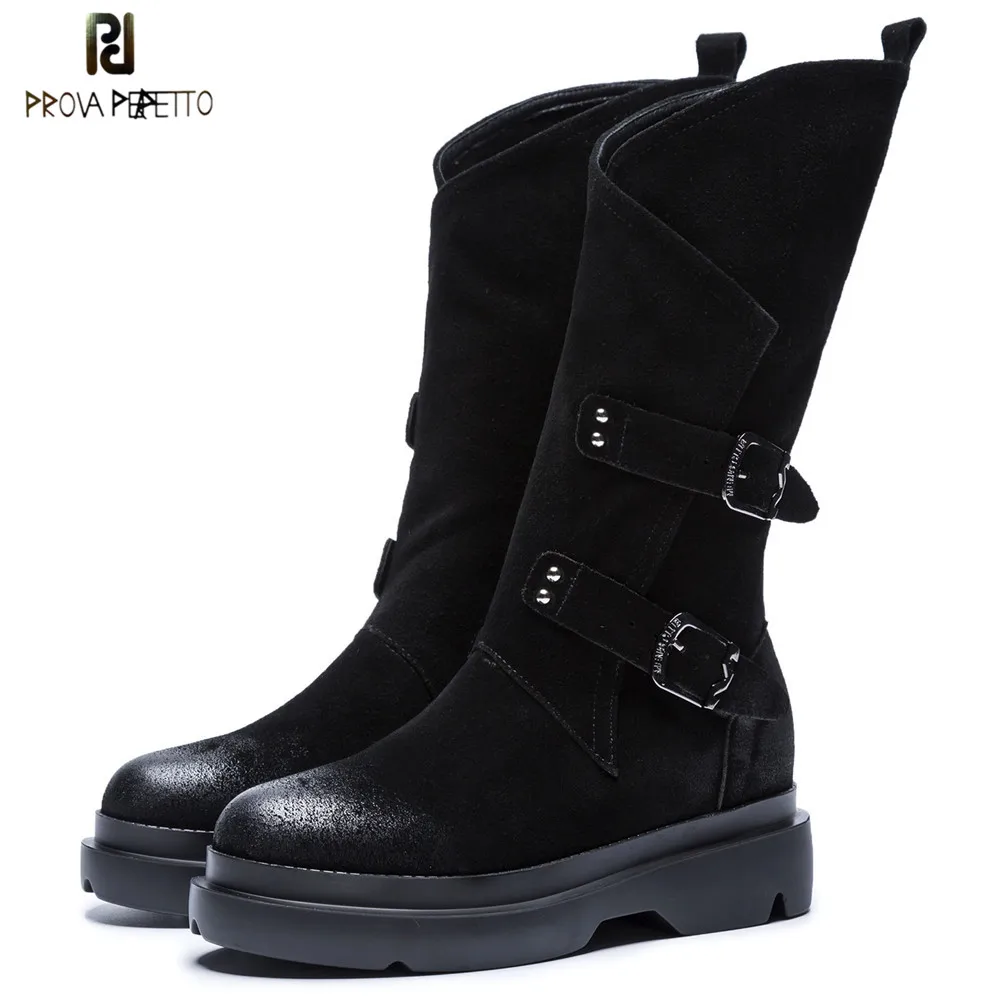 

Prova Perfetto Genuine Leather Retro Women's Motorcycle Boots Fashion Waterproof Women Martin Boots Woman Punk Platform Boots