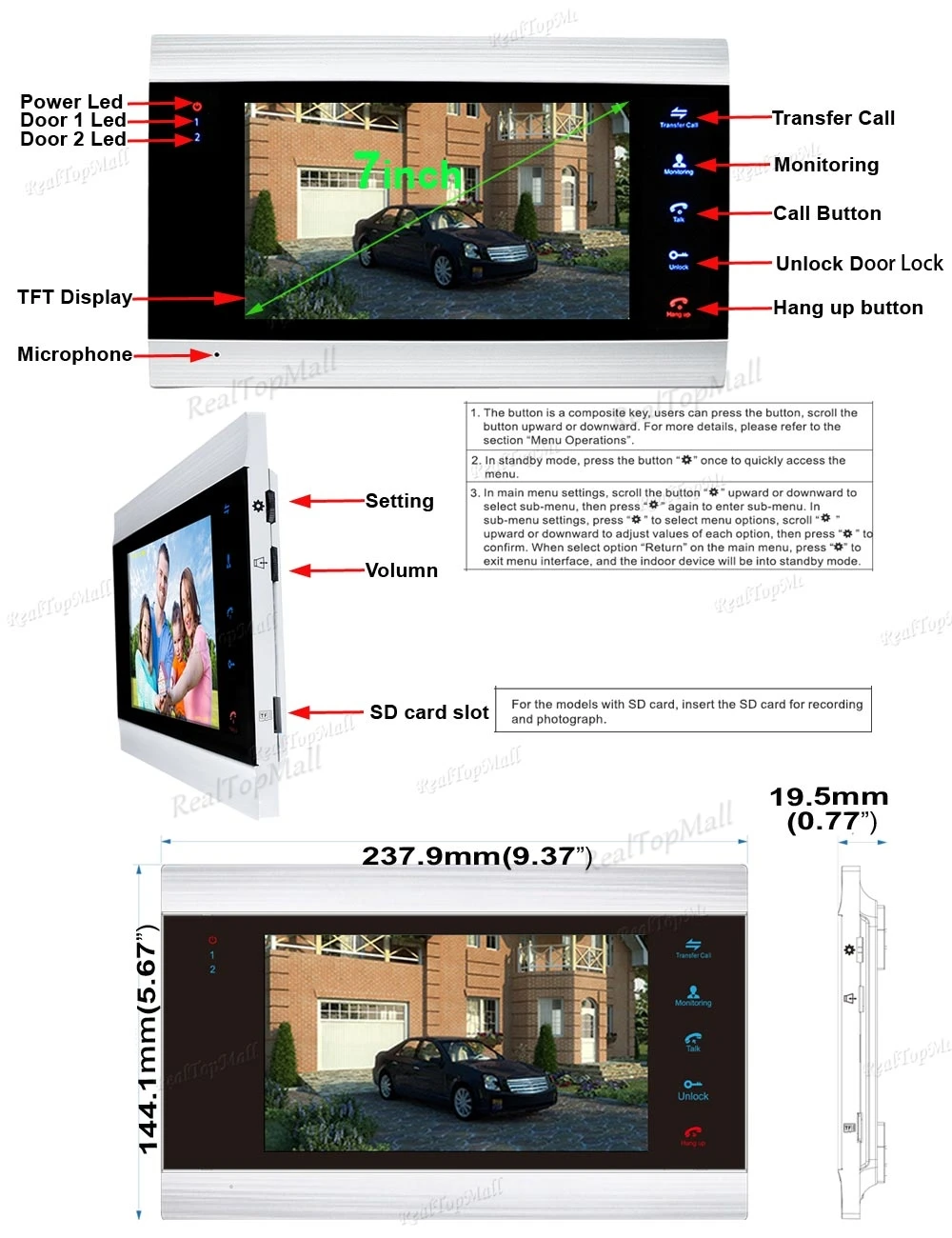 Function symbol of high quality hd wired video door phone intercom system