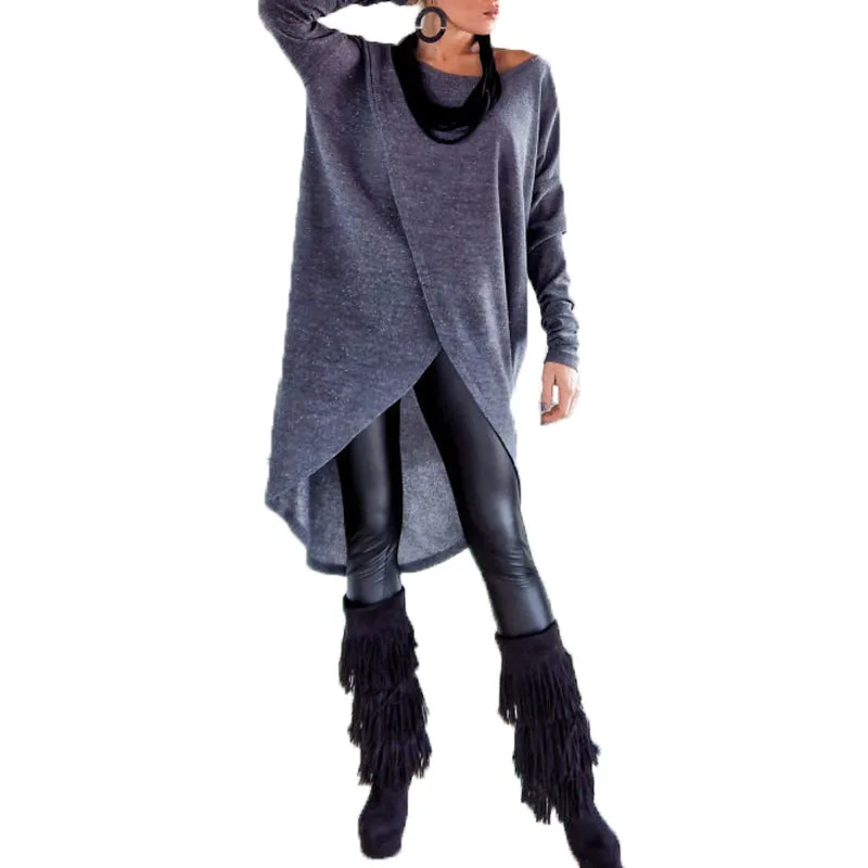 Autumn Knitted T Shirt Women Slash Neck Blusas Batwing