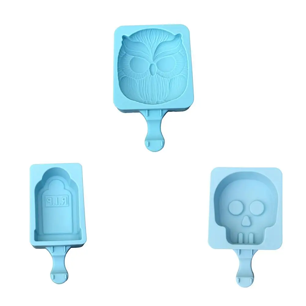 Silicone Ice Cream Mould Halloween Ghost Head Tombstone Owl Unicorn Crying Face Shaped Cartoon Ice Sucker Mould Cold Drink Mold