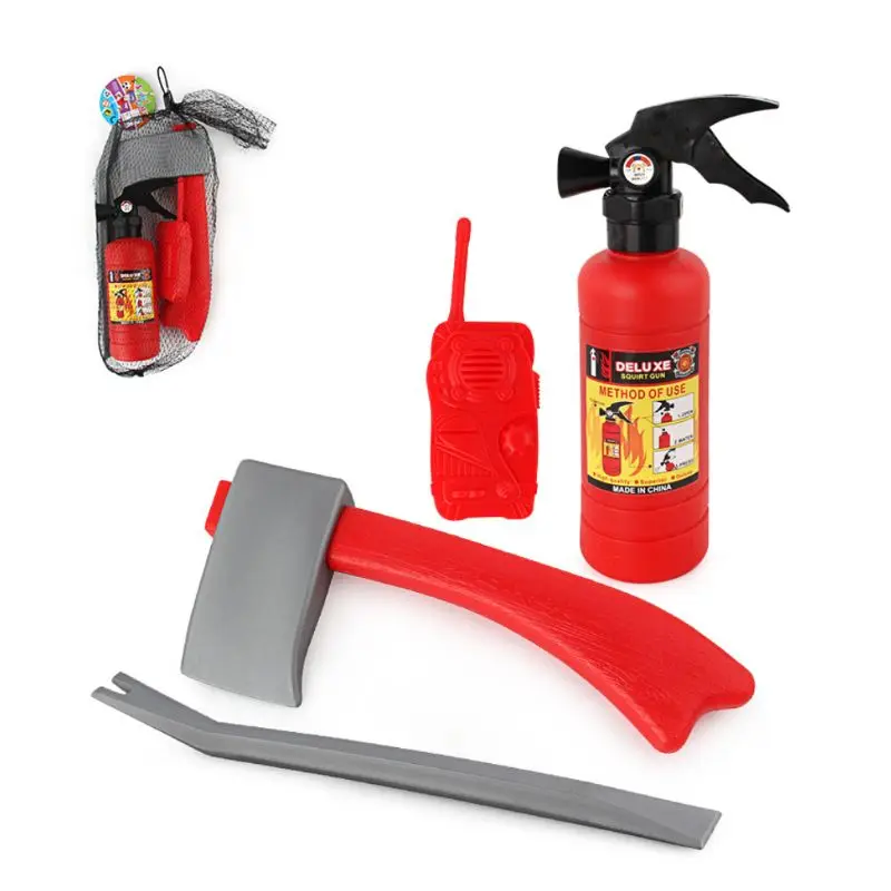 4pcs/set Children Firefighter Fireman Cosplay Toys Kit Fire Extinguisher Intercom Axe Wrench Gifts For Kids