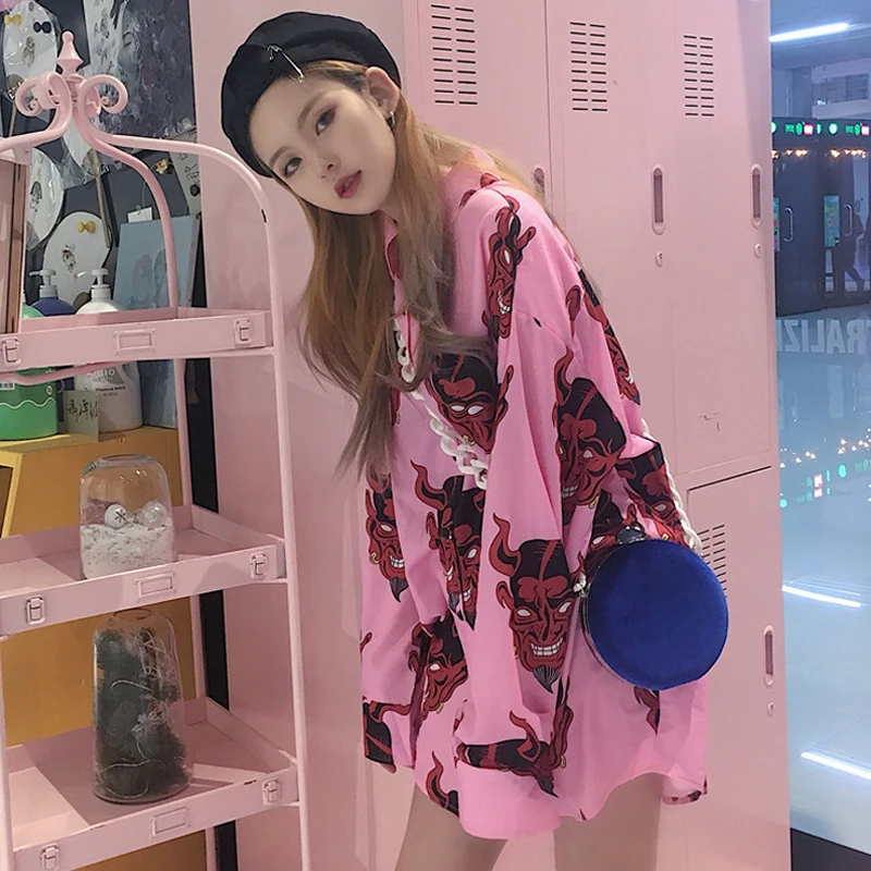 

Korean and Japan style acid Loose shirt blouse Devil ulzzang Harajuku Demon print