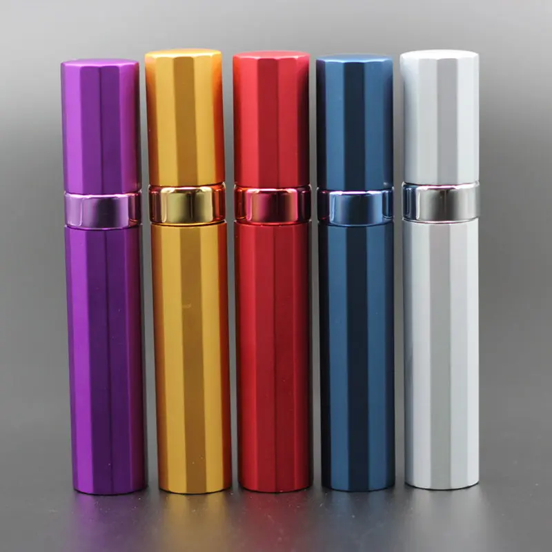 

50pcs/Lot 8ml New Pump Atomizer Perfume Bottle Spray Nozzle Case Container Refillable Travel Empty Aluminum Glass Scent Bottle