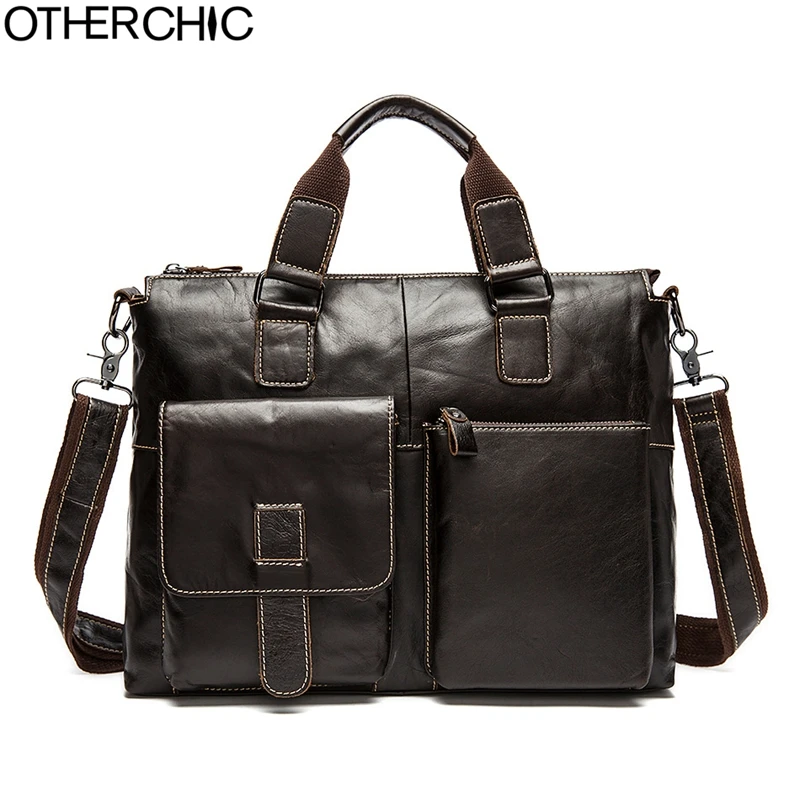 

OTHERCHIC Genuine Leather Men Briefcase Men's Messenger Bags 14" Laptop Business Shoulder Crossbody Bag Lawyer Handbag 7N04-25
