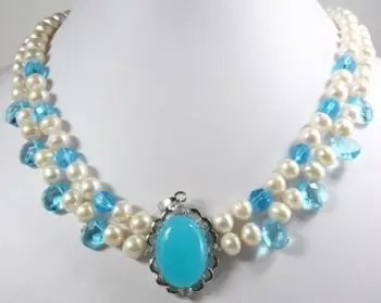 

FREE shipping> >>>>2 color White Freshwater Pearl pink & Blue Jade Moonstone Pendant Necklace A341