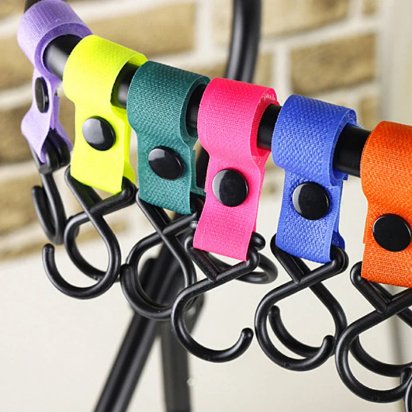 5Pcs X Baby Stroller 2 Hook Colorful Strap Double Hooks Hangers for