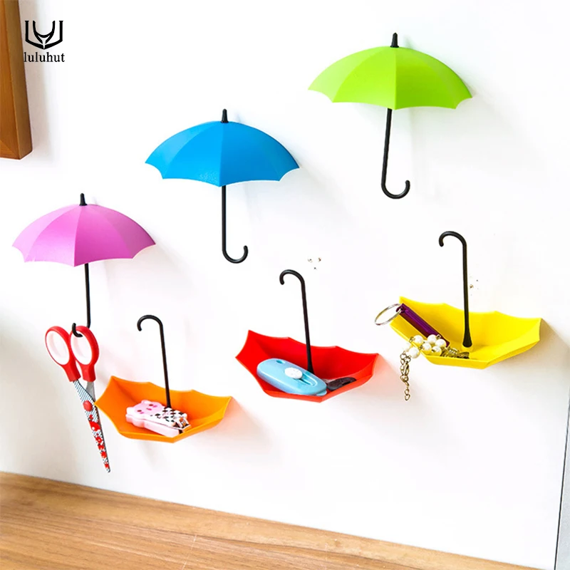 

luluhut 3 Pcs/lot bathroom hook umbrella pattern decorative rack colourful key hook Small object storage wall coat rack