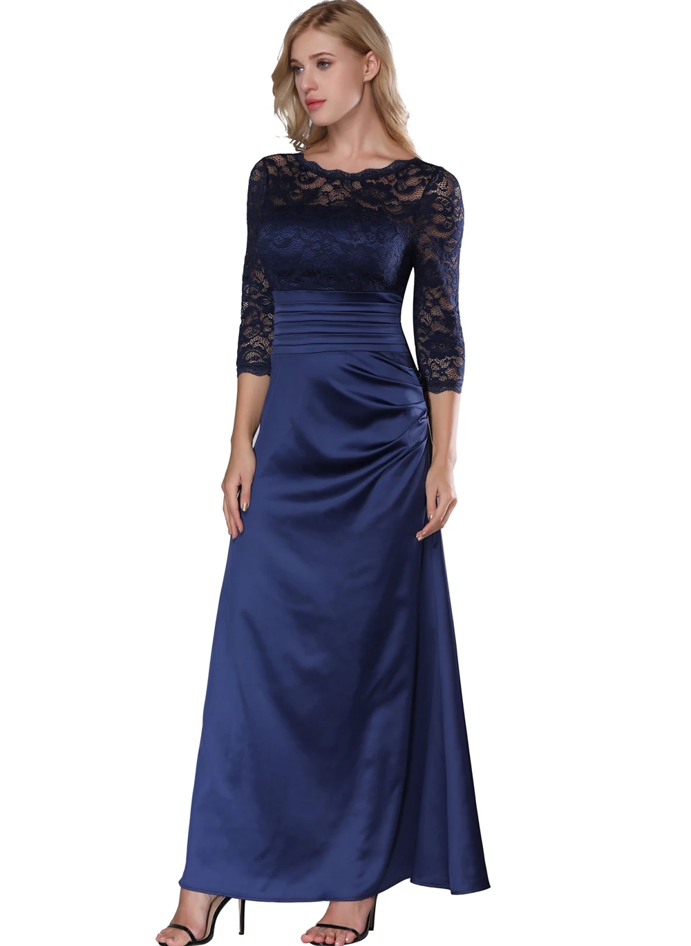 Vintage Lace Dresses - Retro Floral Dress Classy Long Gown For Women Slim Ruched Wedding Maxi | Женская одежда