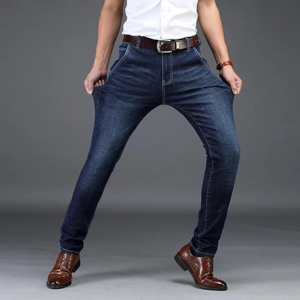 NIGRITY 2019 Men Jeans Business Casual Straight Slim Fit Blue Jeans Stretch Denim Pants Trousers Classic Big Size 29-42