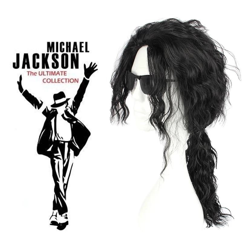Ролевые игры Майкл Джексон черный кудрявый парик Майкл Джексон черные волнистые волосы конский хвост косплей волосы