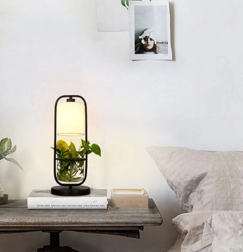 Креативная Настольная лампа с растениями для учебы, спальни, прикроватная лампа для чтения, гостиной, Настольный светильник с прозрачным стеклянным тазом, лампа для украшения дома