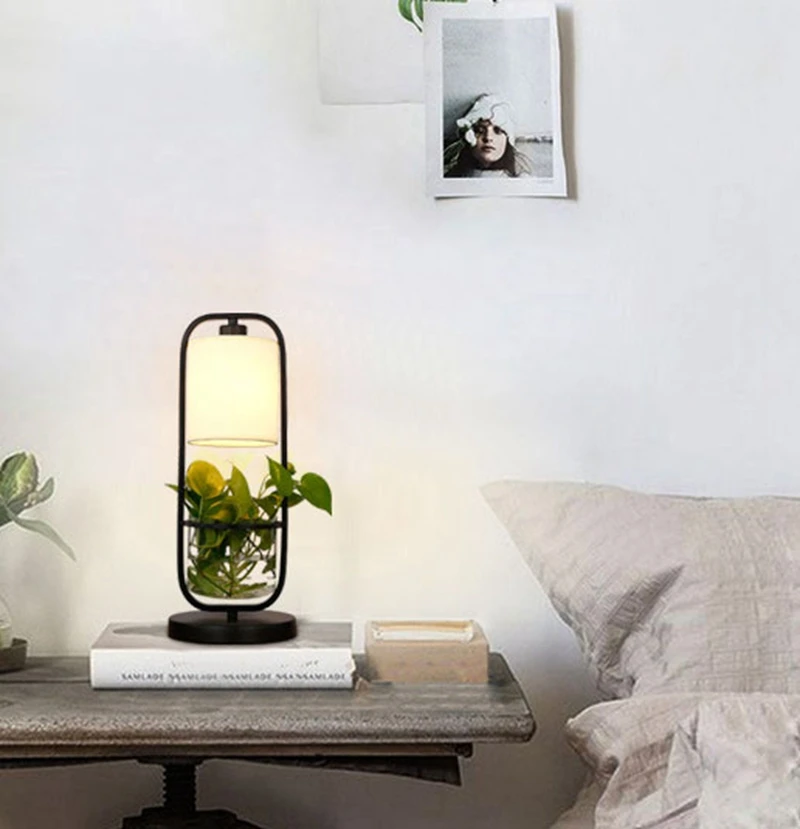 Creative Plant Table Lamp Study Bedroom Bedside Lamp Reading Living Room Table Light with Clear Glass Basin Home Decoration Lamp (5)