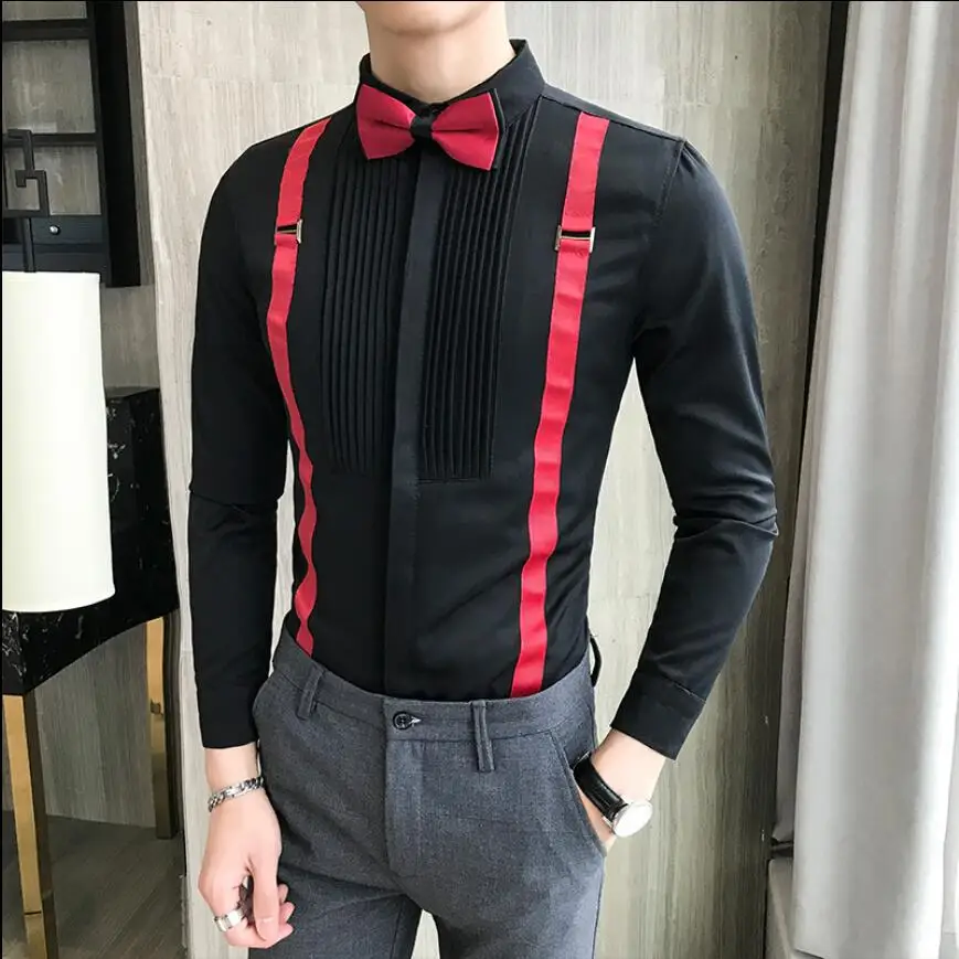 

2022 Spring New Men's Long Sleeves Youth Trend Thin Section Shirts Hairstylist Nightclub Bar Waiter Shirts Male Singer Costumes