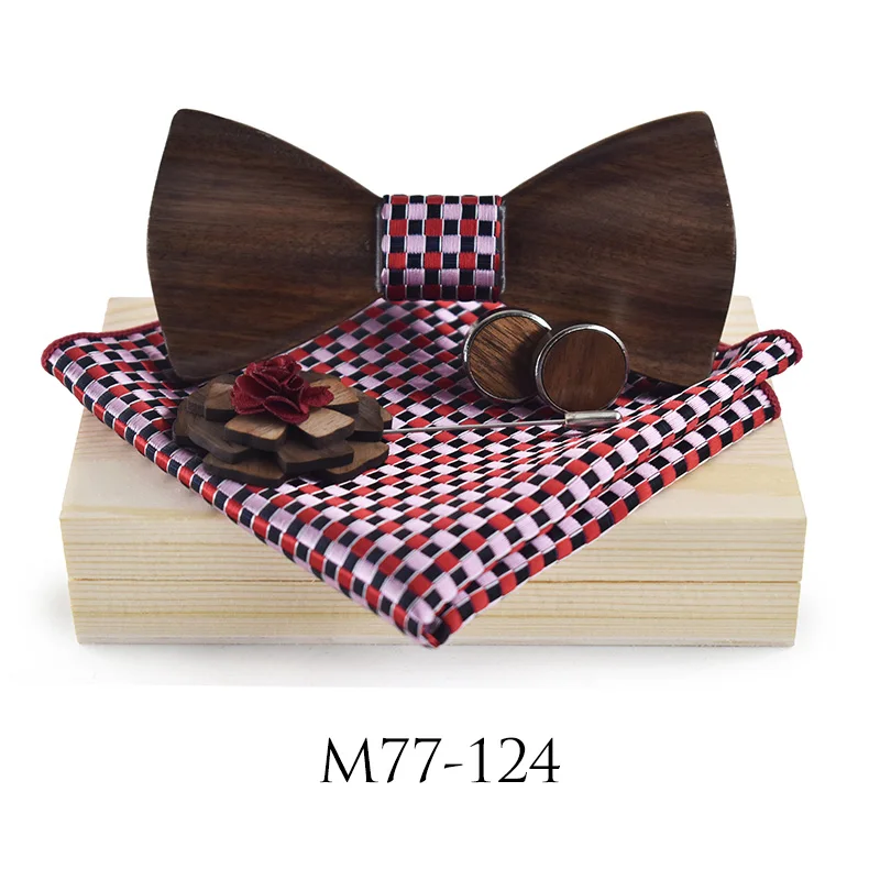 ZDJMEITRXDOOW 3D деревянный галстук-бабочка мужские свадебные галстуки-бабочки с деревянной коробкой запонки брошь Повседневная роскошная винтажная для мужчин аксессуар - Цвет: C