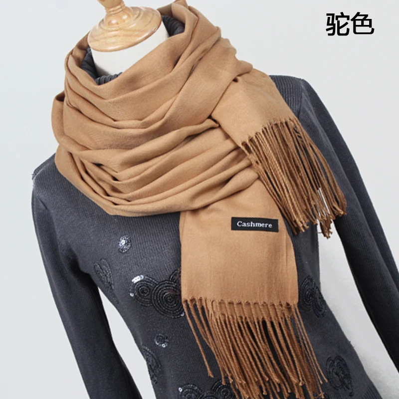 YR001 Camel Женские однотонные кашемировые шарфы с кисточками, женский зимний толстый теплый шарф, высокое качество, Женская шаль, горячая распродажа, YR001 - Цвет: YR001 Camel