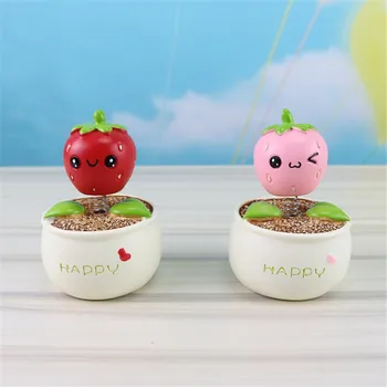 

Cute Spring Shaking Stawberry Bonsai Flower Pot Car Desktop Office Garden Decoration Wood Crafts Maceta Decorating Accessories