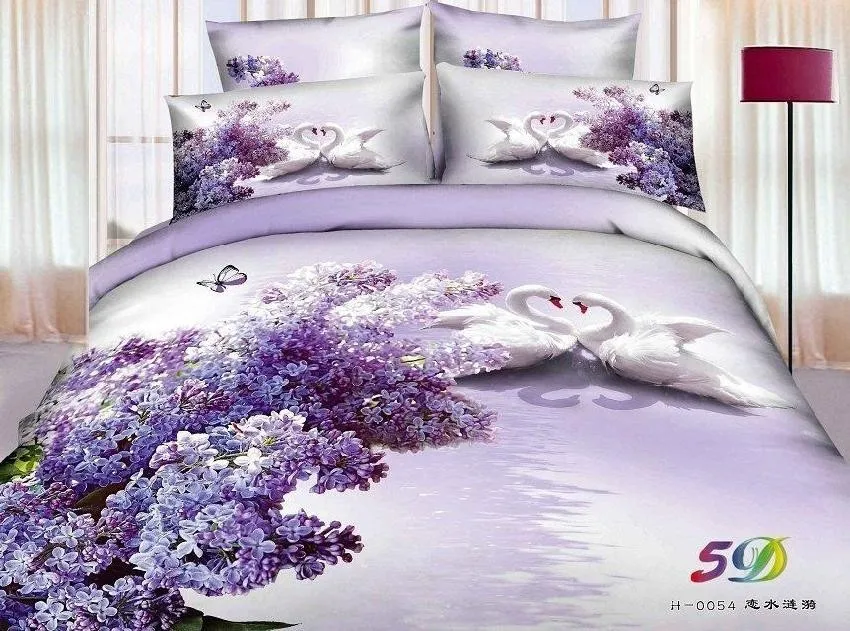 3d Purple Swan Aqua Lilac Floral Butterfly Bedding Comforter