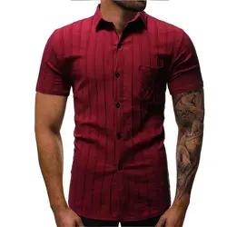 Мужская рубашка бренд 2018 мужские высококачественные рубашки с коротким рукавом повседневные полосатые облегающие черные мужские рубашки