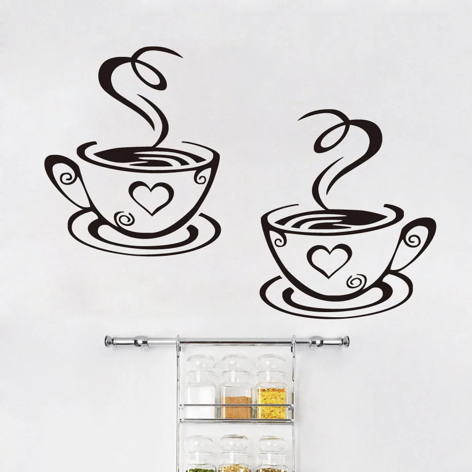 

DCTOP Double Coffee Cups Wall Stickers Room Decoration Vinyl Art Wall Decals Adhesive Stickers On The Kitchen
