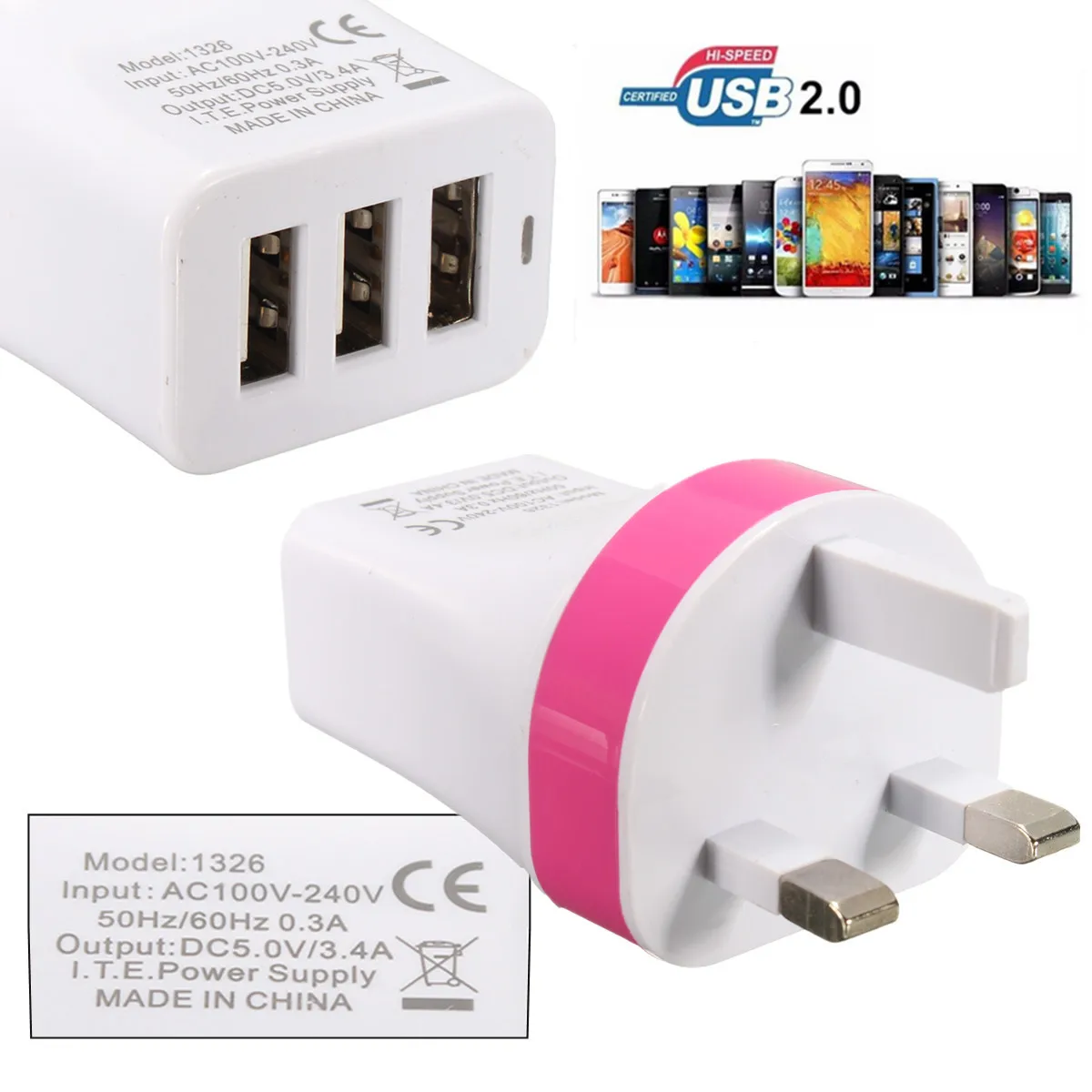 

UK Plug 5V 3.4A 3 Ports USB Charger Wall Travel Adapter Universal For iPhone 7 7 Plus 6 For Samsung Xiaomi Smartphones Tablets