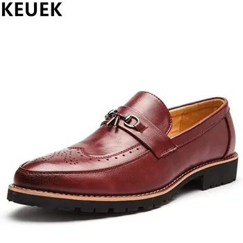 

Vintage dress shoes Men's Brogue Shoes Breathable Fashion Business Casual leather shoes Black Red Slip-On Flats Oxfords 033