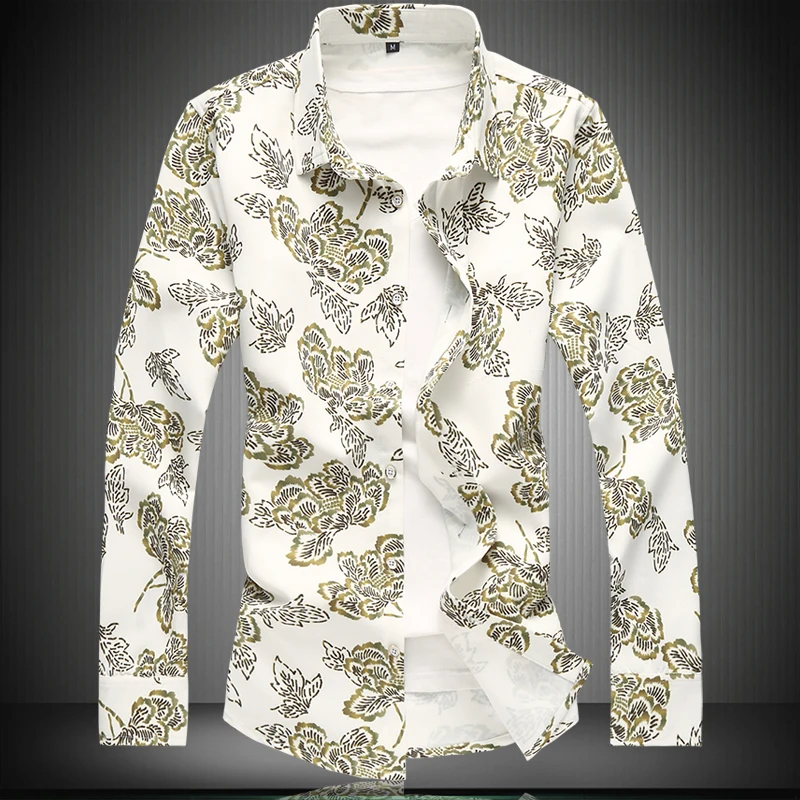 

2018 Multi-color Selection Fashion Brand Men Long-sleeved Printed Shirt Loose Elegant Mens Business banquet dress Shirts