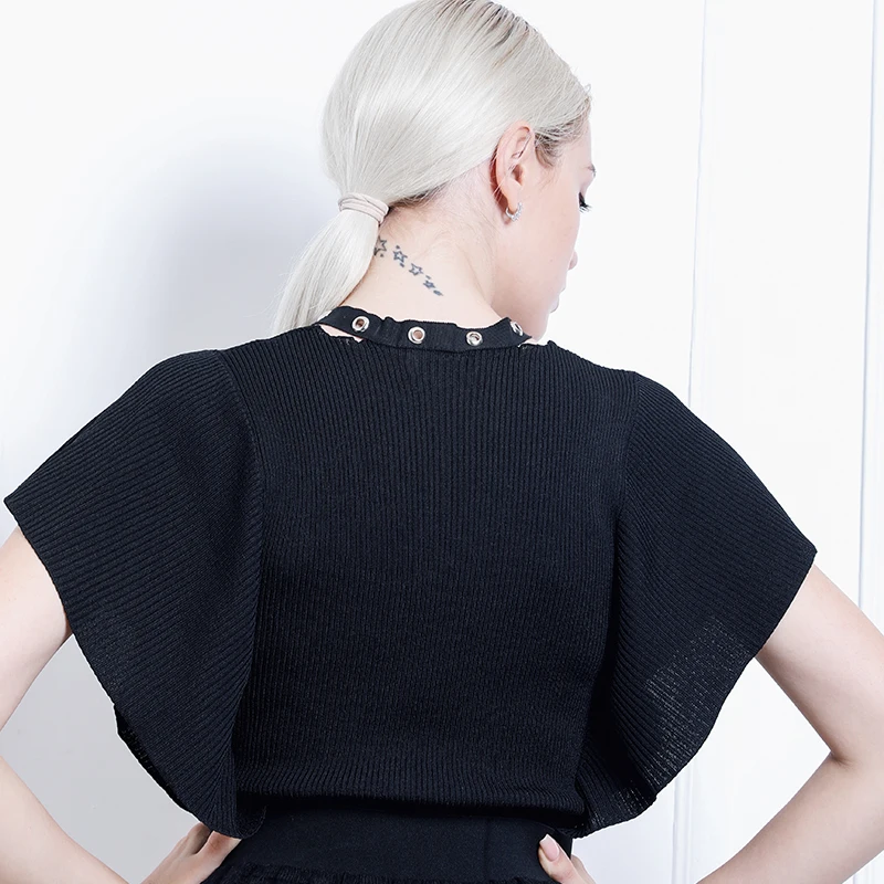 Cravate Gamme V De cou Chauve Chandail Dames Kenvy souris Luxe Manches Fold Marque Mode Haut Femmes Uqn88vXwA