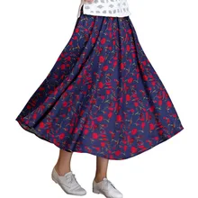 Хлопок белье эластичный пояс Плиссированные Для женщин юбка Демисезонный китайский Стиль ботильоны Longth юбка с цветочным принтом карманы юбка