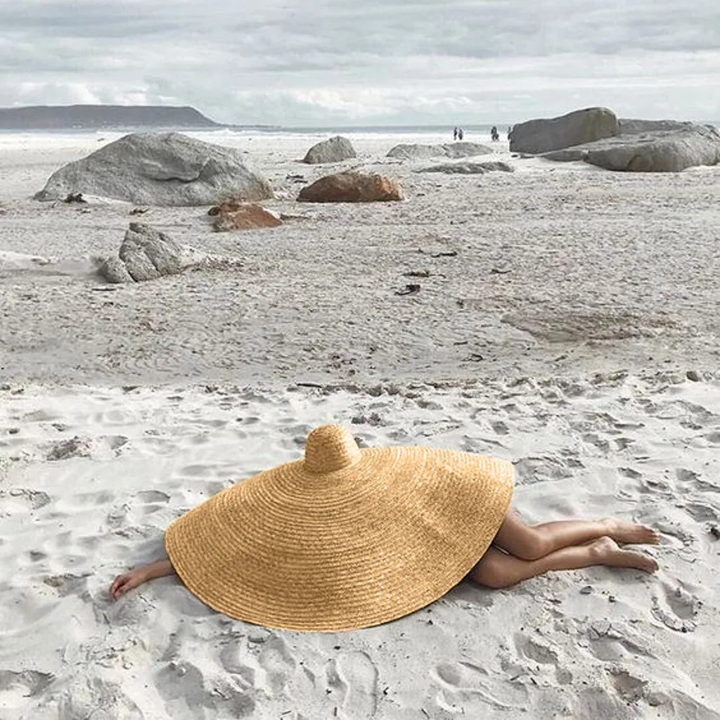 Женская модная большая пляжная шляпа от солнца с защитой от ультрафиолета, складная соломенная Кепка, негабаритный складной солнцезащитный козырек, Пляжная соломенная шляпа