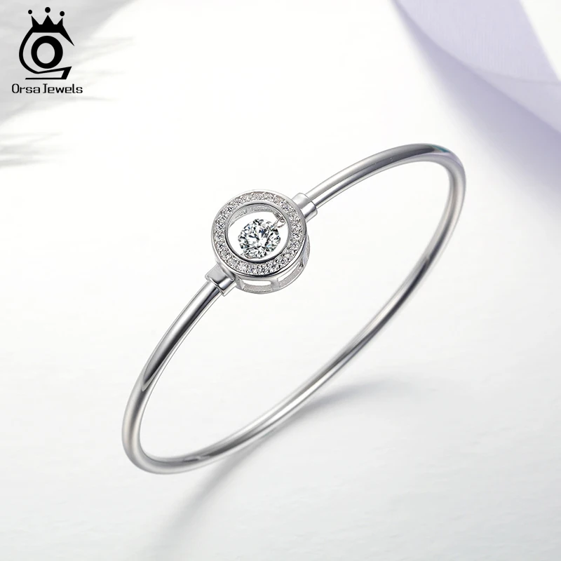 Cena ORSA JEWELS prawdziwe 925 Sterling Silver kobiety bransoletki i Bangles aaa sześcienne cyrkon idealne polerowane moda kobiety bransoletka biżuteria SB11