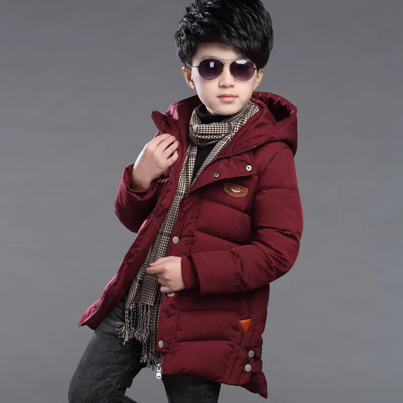 

boys winter Coat hooded 4-15 years old kids down jacket children's parkas hot sale Plus thick Explosion labeling 2 color
