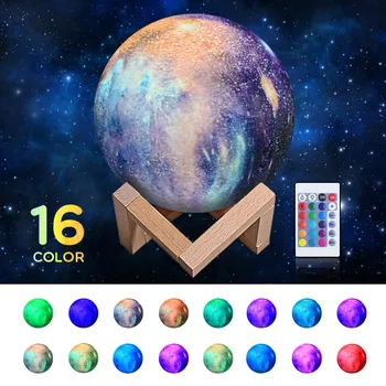 

3D Planet Lamp 3/16Colors LED Moon Lamp Remote & New Control USB Rechargeable New design 3D printing decorative night light