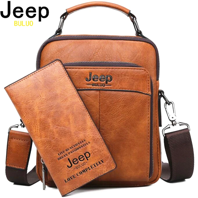 Мужская сумка через плечо jeep buluo оранжевая для документов из спилковой кожи