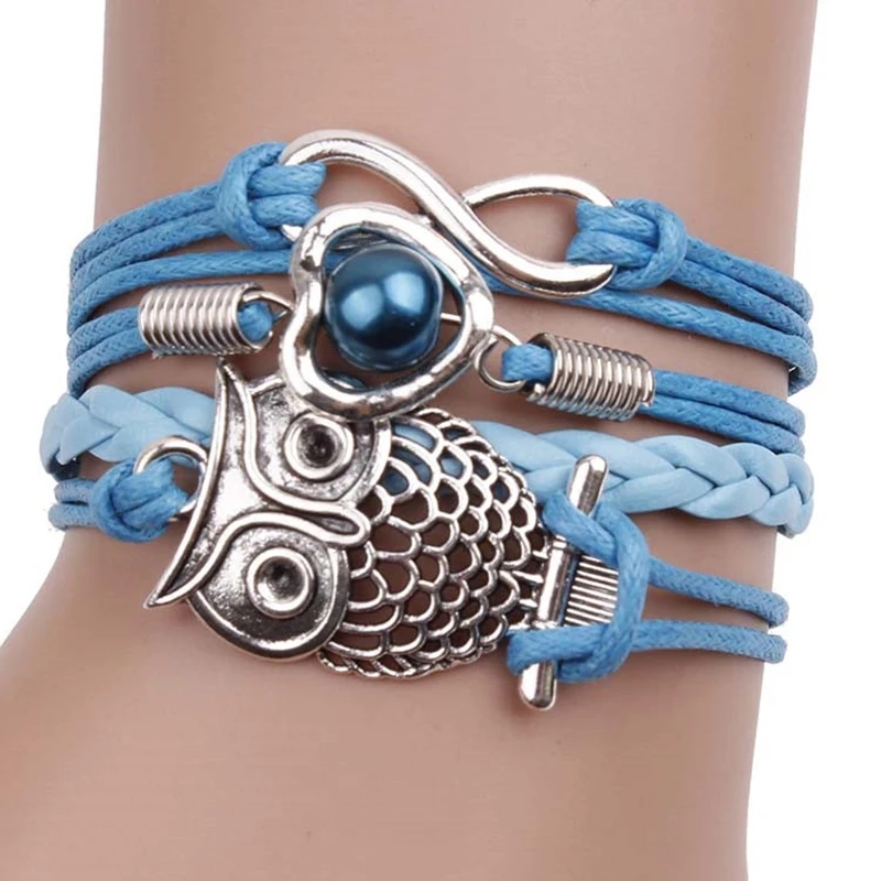 

Infinity Owl Pearl Friendship multilayer Charm Leather Bracelets Gift Electronic Mall European And American Believe 8 Word Roman