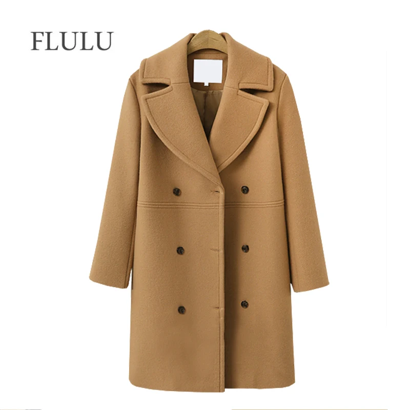 

FLULU 2018 autumn winter Fashion women coats Casual Jackets Long Sleeve Blazer Outwear Female Elegant Wool double breasted Coat