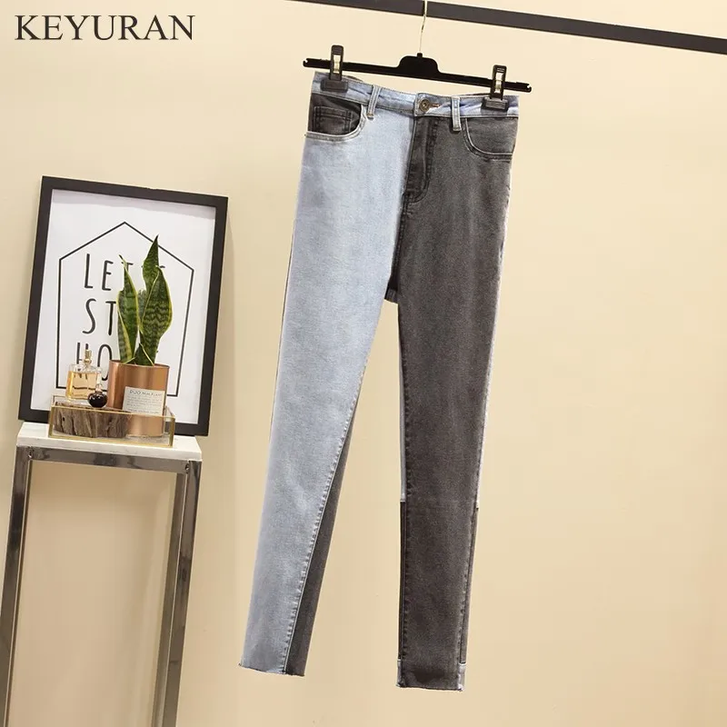 

Plus Size L-4XL Patchwork Boyfriend Jeans Female High Waist Denim Long Trousers For Women Fashion Straight Feet Jeans L2931