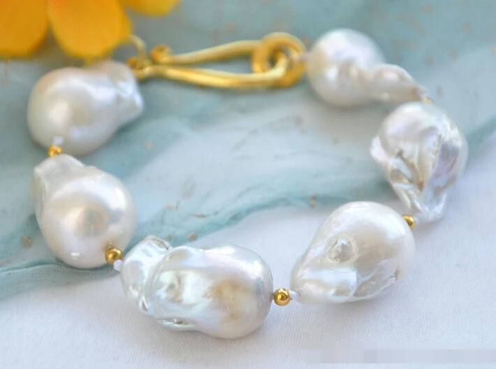 

free shipping 09359 WHITE BAROQUE KESHI REBORN PEARL BRACELET