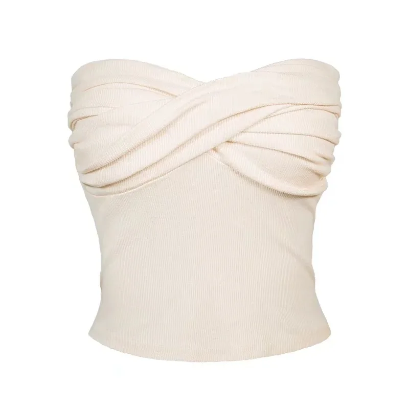 Ellacey New 2019 Summer Beach Women Tube Top Strapless Sexy Tops Ruched Bandeau Top Off Shoulder Crop Top Women Short Intimates