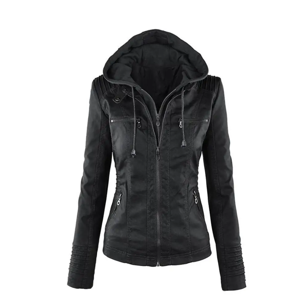 Beige Cuir Outwear Veste Pu De La black Capuchon En brown À Femmes apricot Capuche Manches Longues Manteau Pardessus Slim Missky Mode Zipper Nouvelles qHnwvxOE55