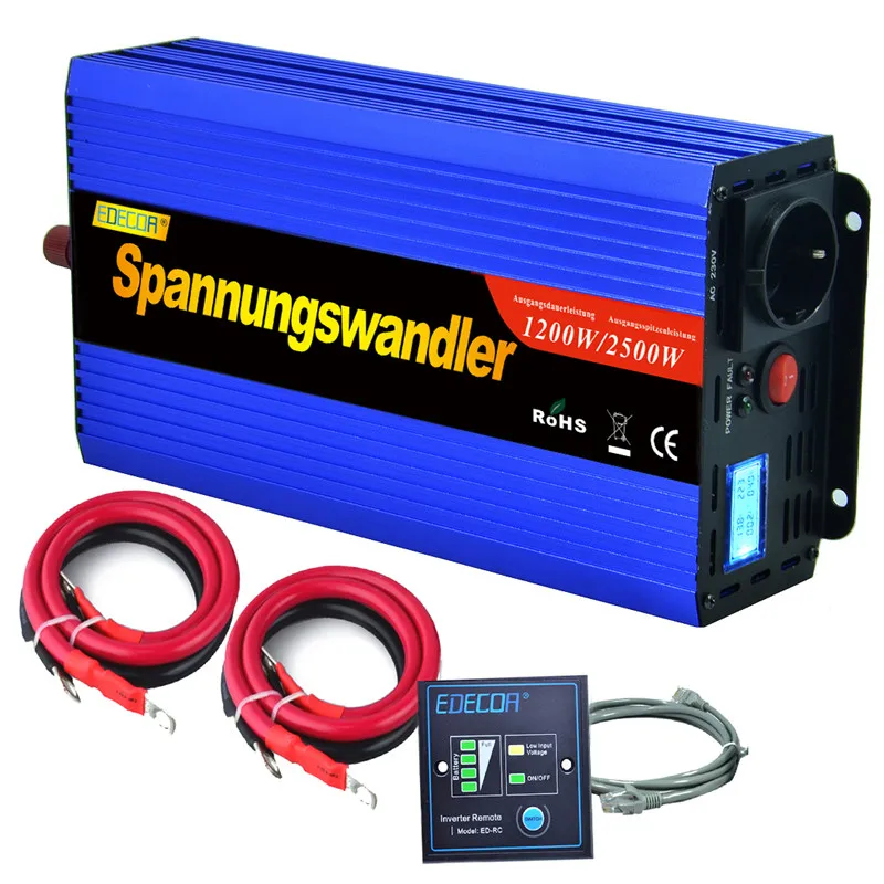 

EDECOA power inverter 1200 watt 12V to 230V modified sine wave inverter to run car and computer with LCD display remote control