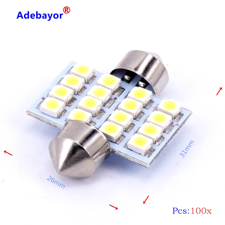 

wholesale 100X 31mm 16 LED SMD Festoon Dome Light lamp Car reading Bulbs pathway light door led bulb reading White blue
