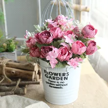 Искусственный Пион, яркий 6 букет из головок цветов, осенняя домашняя комната, свадебный букет, настоящий сенсорный магазин, офисный искусственный цветок