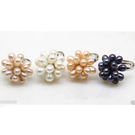 

Free shipping >>>>>>4PCS Real White Pink Purple Black Natural Akoya Cultured Pearl Ring Free Size