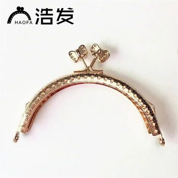 

HAOFA 10.5cm Metal Bag Frame Light Gold Embossed with Holes Bow Knot Head DIY Hand Sewing Clutch Accessories for Bags