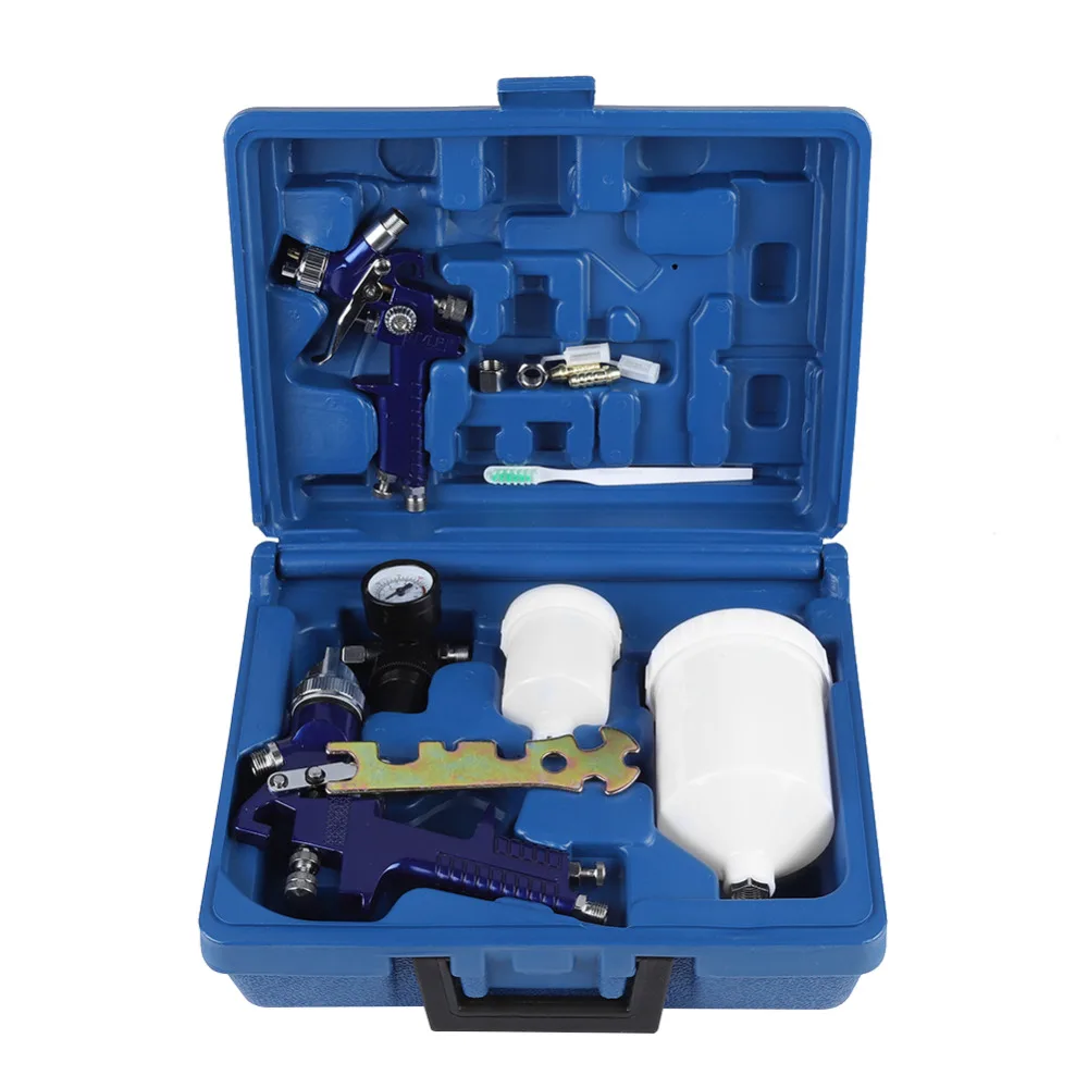

Portable 0.8mm/1.4mm Nozzle 600ml/125ml Gravity Type Pneumatic Spray Gun Set For Car Painting