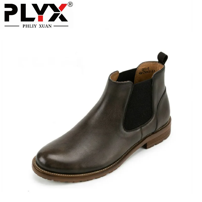 

PHLIY XUAN New 2018 Retro Men Winter Boots Genuine Leather Italy 100% Handmade Cowhide Ankle Boot Rubbing Stitching Bottes Homme