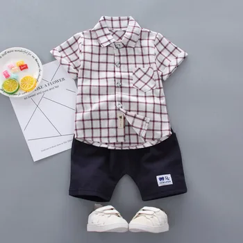 

2019 Fashion Summer Infant Baby Boy Kid Gentleman Plaid Printed T Shirt +Shorts Outfits Set