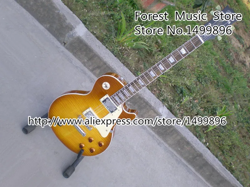 

Skinnerburst Flame Top Suneye LP Standard Model Electric Guitarra with Silver Hardware Left Handed Available from China Factory
