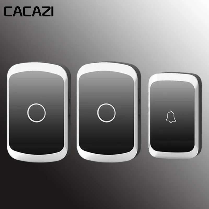 Беспроводной дверной звонок CACAZI, водонепроницаемый, переменный ток, 110-220 В, Wifi, цифровой аккумулятор, кнопка 36 мелодий, 4 громкости, беспроводной, домашний, дверной звонок - Цвет: black1x2